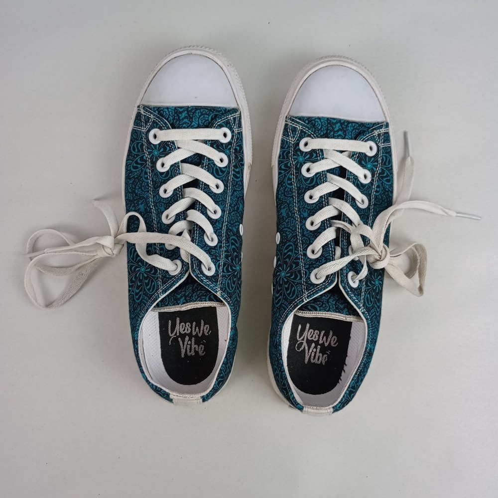 Yes We Vibe Womens 8 Teal Green Mandala Canvas Low Top Lace Up Fashion Sneakers